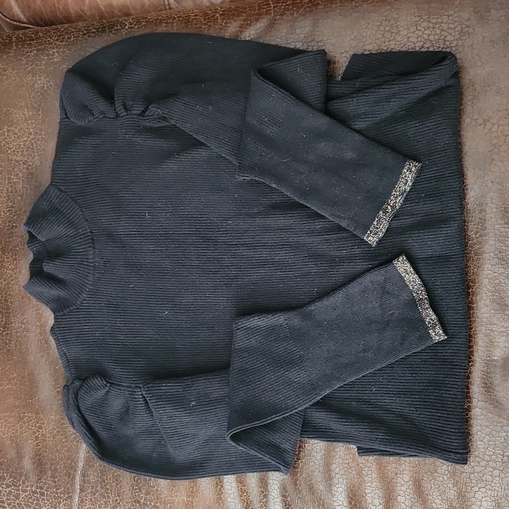 Womens black puff sleeve turtleneck nine west